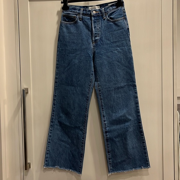 NWOT The Farrah Wide Leg Denim Forum button fly high rise blue denim jeans - Picture 3 of 14